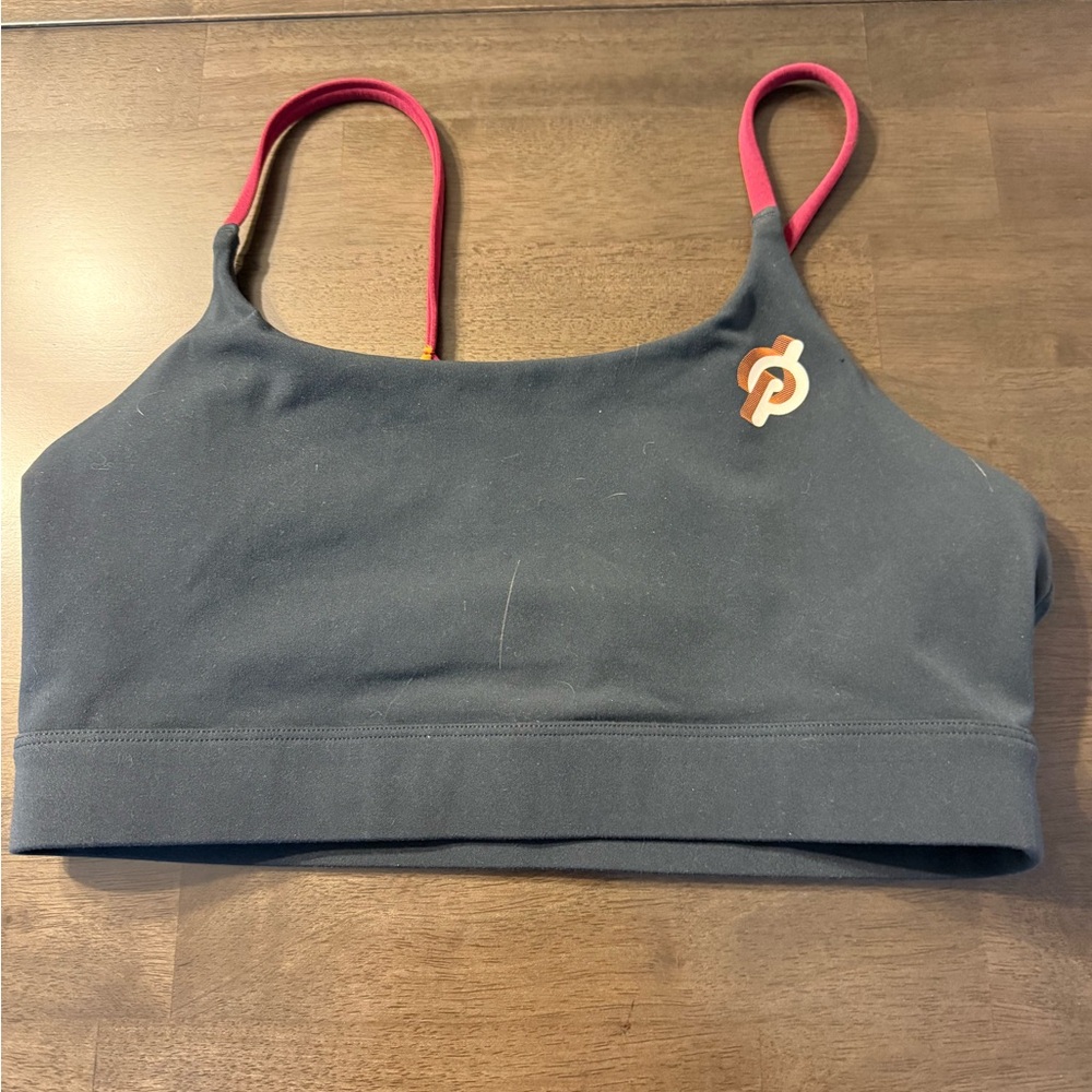 Peloton Charcoal Sports Bra with Red Trim
